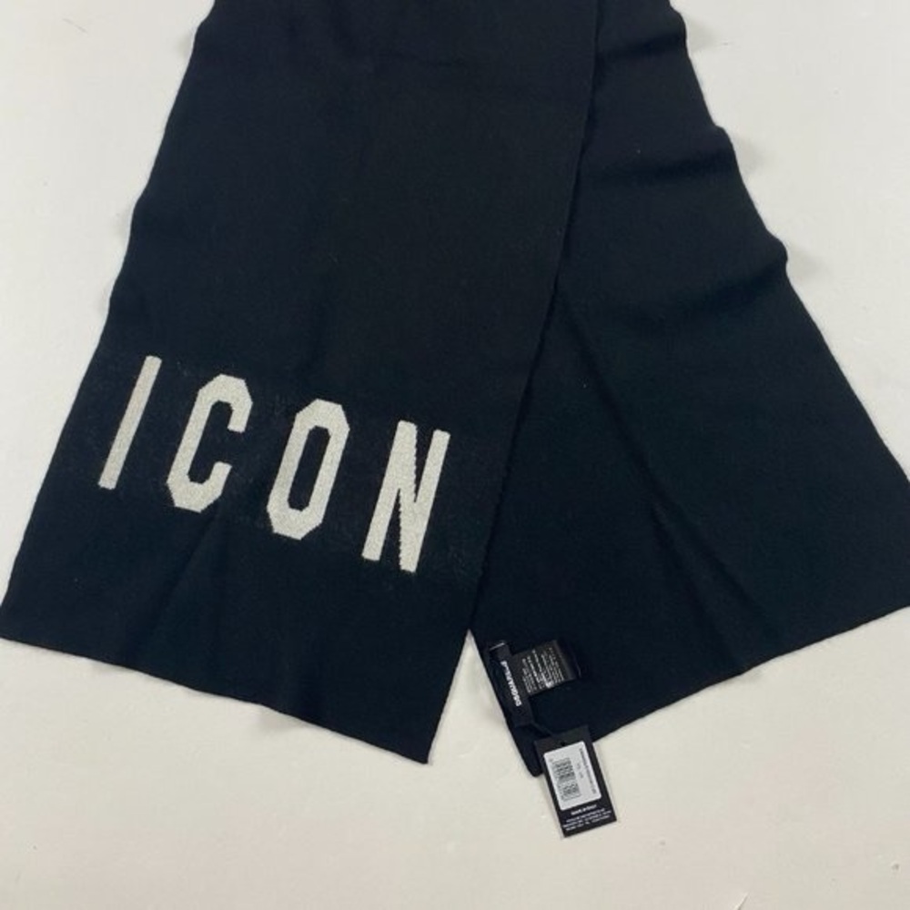 NWT DSQUARED2 Icon Scarf Black Winter Wool Blend Mens Women Made Italy